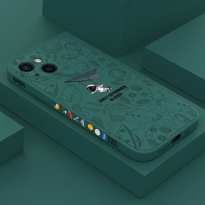Case For iPhone 13 12 11 Pro MAX XS XR X 8 7 Plus SE 2020 Dark Green Cute Astronaut Paper Plane Shockproof Soft Cover Cases