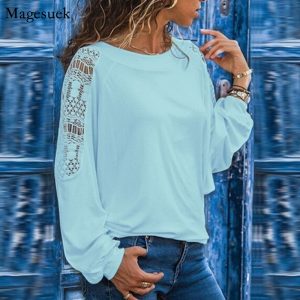 Cotton White Blouse Women Clothing 2021 Korean Long Sleeve Women Shirt Office Lady Lace Tops O-neck Loose Blouses Blusas 13415
