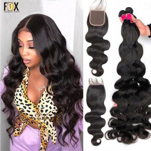 FDX 28 30 Inches Body Wave Bundles with Closure 6x6 Lace Closure 100% Brazilian Human Hair 4X4 5x5 Lace Closure with Bundles