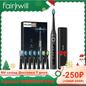 Fairywill Electric Sonic Toothbrush FW-507 USB Charge Rechargeable Adult Waterproof Electronic Tooth 8 Brushes Replacement Heads