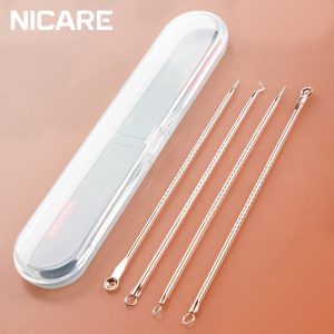 NICARE 4Pcs Stainless Steel Acne Removal Needles Acne Pimple Blackhead Remover Face Skin Care Beauty Acne Treatment Pore Cleaner