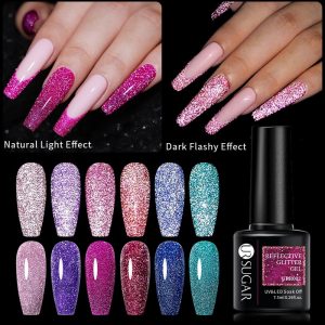UR SUGAR 7.5ml Reflective Glitter Gel Nail Polish Winter Color Sparkling Sequins Soak Off UV LED Varnish Nail Art Decoration