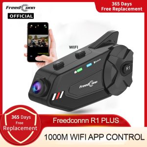 FreedConn R1Plus Motorcycle Intercom moto helmet Bluetooth headset Video Recorder IP65 6Riders motor headphone WiFI 1000M Group
