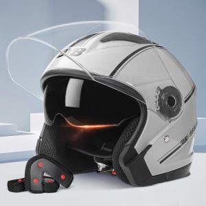 Motorcycle Dual Lens Helmets Double lenses fog-proof Bike Riding Open Face Half Helmet Motorbike Moto Bike for Men Women Helmet