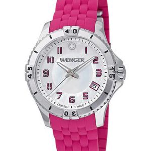 Wenger Womens Squadron Watch - Mother of Pearl Dial Pink Silicone Strap
