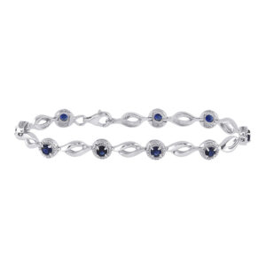 Sterling Silver Womens Round Lab-Created Blue Sapphire Tennis Bracelet 3 Cttw