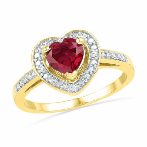 10k Yellow Gold Womens Round Lab-Created Ruby Heart Fashion Ring 1 Cttw