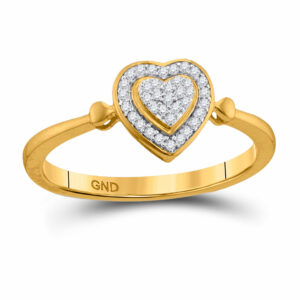 10k Yellow Gold Womens Round Diamond Heart Cluster Ring 1/10 Cttw