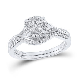 10kt White Gold Round Diamond Bridal Wedding Ring Band Set 3/8 Ctw