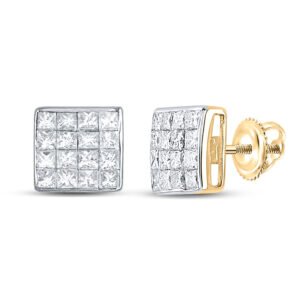 14kt Yellow Gold Womens Princess Diamond Square Cluster Stud Earrings 3/8 Cttw
