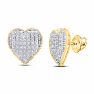 10k Yellow Gold Round Diamond Heart Cluster Fashion Earrings 1/4 Ctw