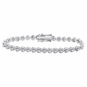 Sterling Silver Womens Round Diamond Heart Tennis Fashion Bracelet 1 Ctw