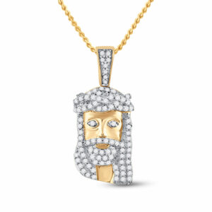 10kt Yellow Gold Mens Round Diamond Jesus Face Charm Pendant 1/3 Cttw