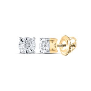10kt Yellow Gold Womens Round Diamond Solitaire Stud Earrings 1/10 Cttw