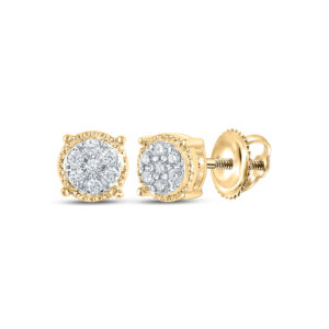 10kt Yellow Gold Womens Round Diamond Flower Cluster Earrings 1/6 Cttw