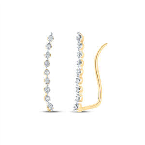 10kt Yellow Gold Womens Round Diamond Climber Earrings 1/20 Cttw