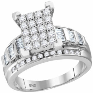 10kt White Gold Round Diamond Cluster Bridal Wedding Engagement Ring 7/8 Ctw