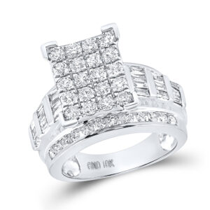 10kt White Gold Round Diamond Cluster Bridal Wedding Engagement Ring 2 Ctw