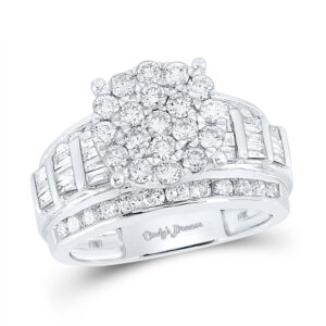 10kt White Gold Round Diamond Cluster Bridal Wedding Engagement Ring 2 Ctw