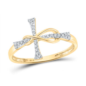 10k Yellow Gold Womens Round Diamond Cross Infinity Band Ring 1/10 Cttw