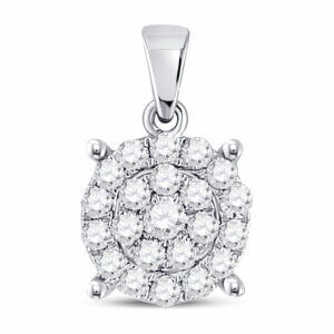 10kt White Gold Womens Round Diamond Cluster Pendant 1/2 Cttw
