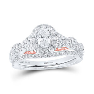 14k Two-tone Gold Oval Diamond Bridal Ring Band Set 1 Ctw (Certified)
