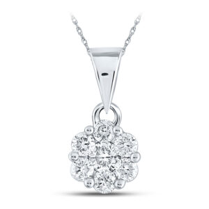 14kt White Gold Womens Round Diamond Flower Cluster Pendant 1/2 Cttw