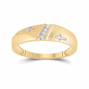 10k Yellow Gold Mens Round Diamond Single Row Cross Wedding Band 1/20 Cttw