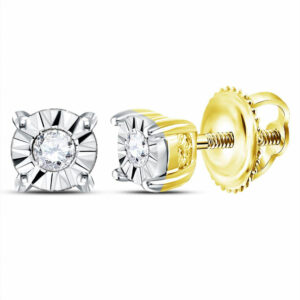 10k Yellow Gold Round Diamond Solitaire Illusion Fashion Earrings 1/20 Ctw