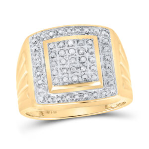 Yellow-tone Sterling Silver Mens Round Diamond Square Frame Cluster Ring