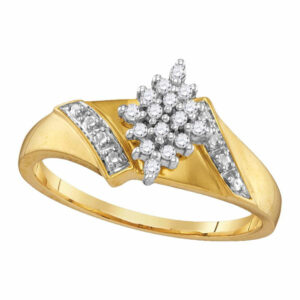 10k Yellow Gold Womens Round Diamond Cluster Fashion Ring 1/10 Cttw