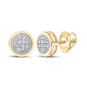 10k Yellow Gold Womens Round Diamond Circle Cluster Earrings 1/20 Cttw
