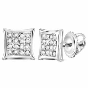 10k White Gold Womens Round Diamond Square Kite Cluster Stud Earrings 1/10 Cttw