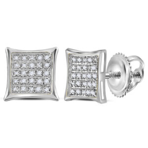 10k White Gold Womens Round Diamond Square Cluster Earrings 1/6 Cttw