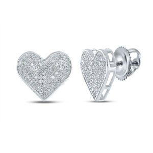 Sterling Silver Womens Round Diamond Cluster Heart Earrings 1/4 Ctw