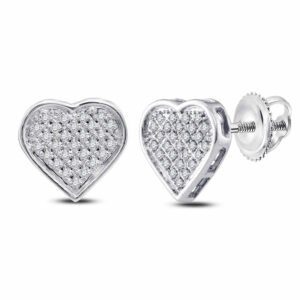 Sterling Silver Womens Round Diamond Heart Cluster Earrings 1/6 Ctw