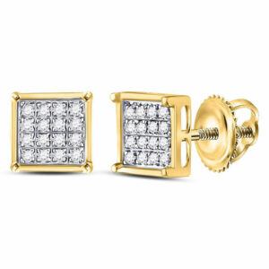 Yellow-tone Sterling Silver Round Diamond Cluster Fashion Earrings