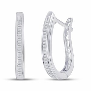 Sterling Silver Baguette Channel-set Diamond Hoop Huggie Earrings 1/4