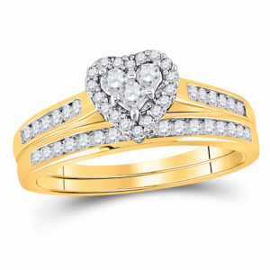 10k Yellow Gold Diamond Heart Bridal Wedding Ring Band Set 1/2 Cttw