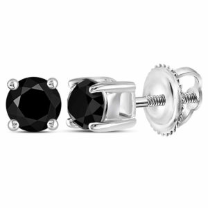 10kt White Gold Round Black Color Enhanced Diamond Solitaire Earrings 1/2 Ctw