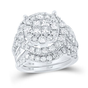 14kt White Gold Princess Diamond Bridal Wedding Ring Band Set 3 Ctw