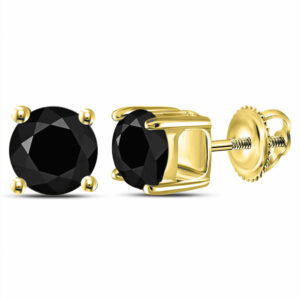 10kt Yellow Gold Round Black Color Enhanced Diamond Solitaire Stud Earrings
