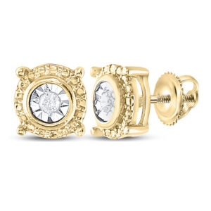 Yellow-tone Sterling Silver Womens Round Diamond Stud Earrings 1/20 Cttw