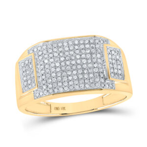 10kt Yellow Gold Mens Round Diamond Rectangle Cluster Ring 1/2 Cttw