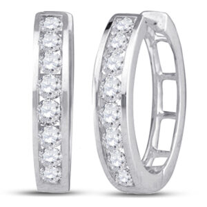 10kt White Gold Womens Round Diamond Hoop Earrings 1/2 Cttw