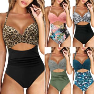 Feitong Women Wrap Push Up One-Piece Swimsuit Bathing Suit Swimwear High Waist Monokini Swimwear 2022 New Summer Swimsuit