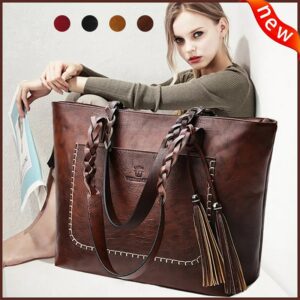 LALA IKAI NEW Retro Tassel Shopper Tote Handbags Leather Fringe Purse Large Capacity Casual Shoulder Bag