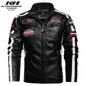 Men's Clothing Vintage Motorcycle Jacket 2021 Fashion New Leather Jacket Male Embroidery EU Size Winter Fleece Pu Coats Jackets