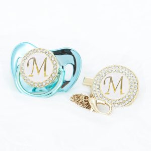 Personalised (Letter) Pacifier + Clip - Metallic Blue